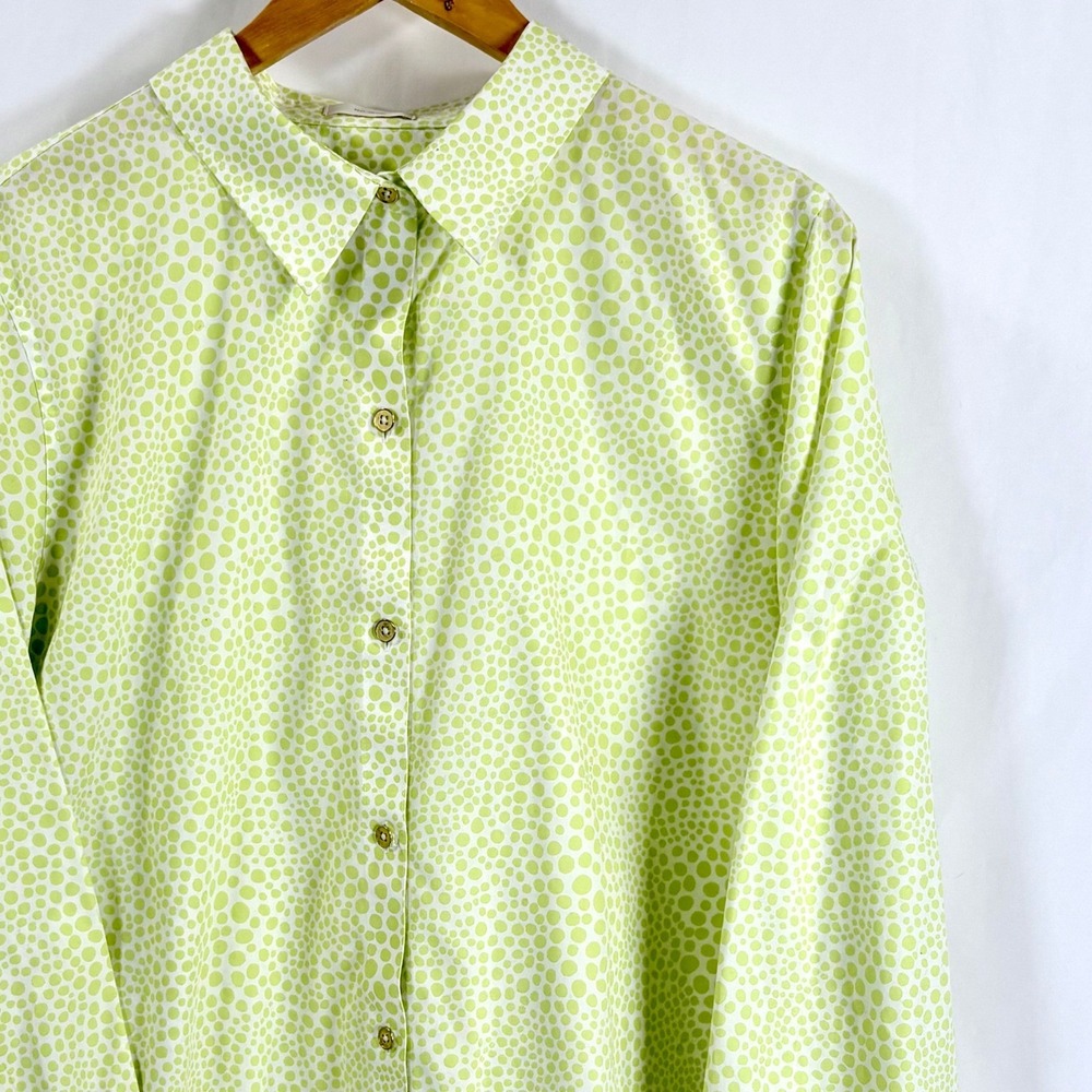 Chicos Womens Long Sleeve Button Up Shirt Top Sz 3 Chartreuse Dot Print No Iron